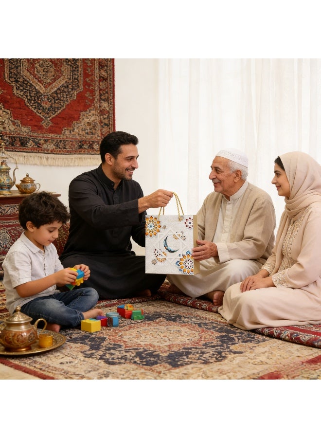 12 PCS 4 Colourful Ramadan Handbags - Beautiful and Gold Printed - Ideal for Wrapping Gifts - Image 5